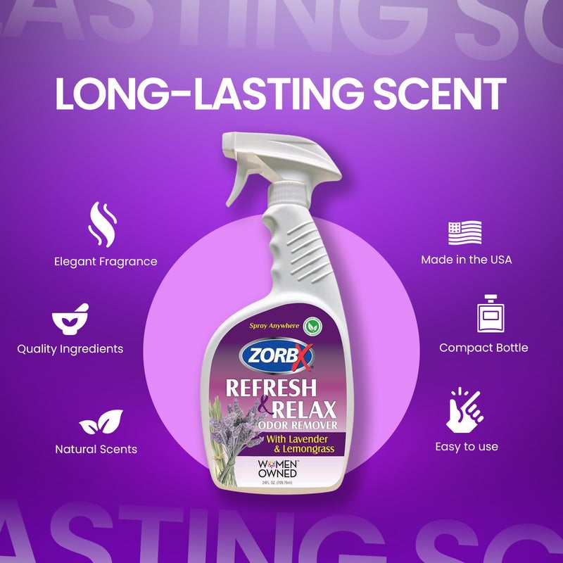 ZORBX Lavender & Lemongrass Spray, 24 Oz - All-Purpose Deodorizer, Refreshes Fabric, Removes Strong Odors, Perfect for Home, Car, Gym, Laundry - Image 2